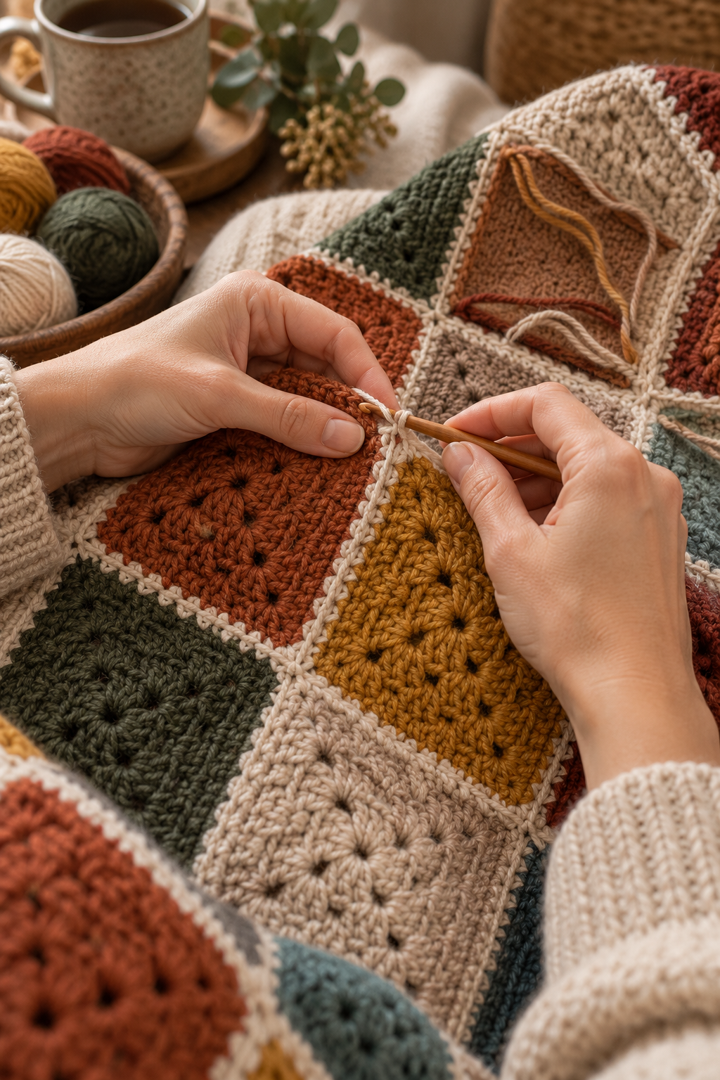 Joining diagonal crochet blanket squares