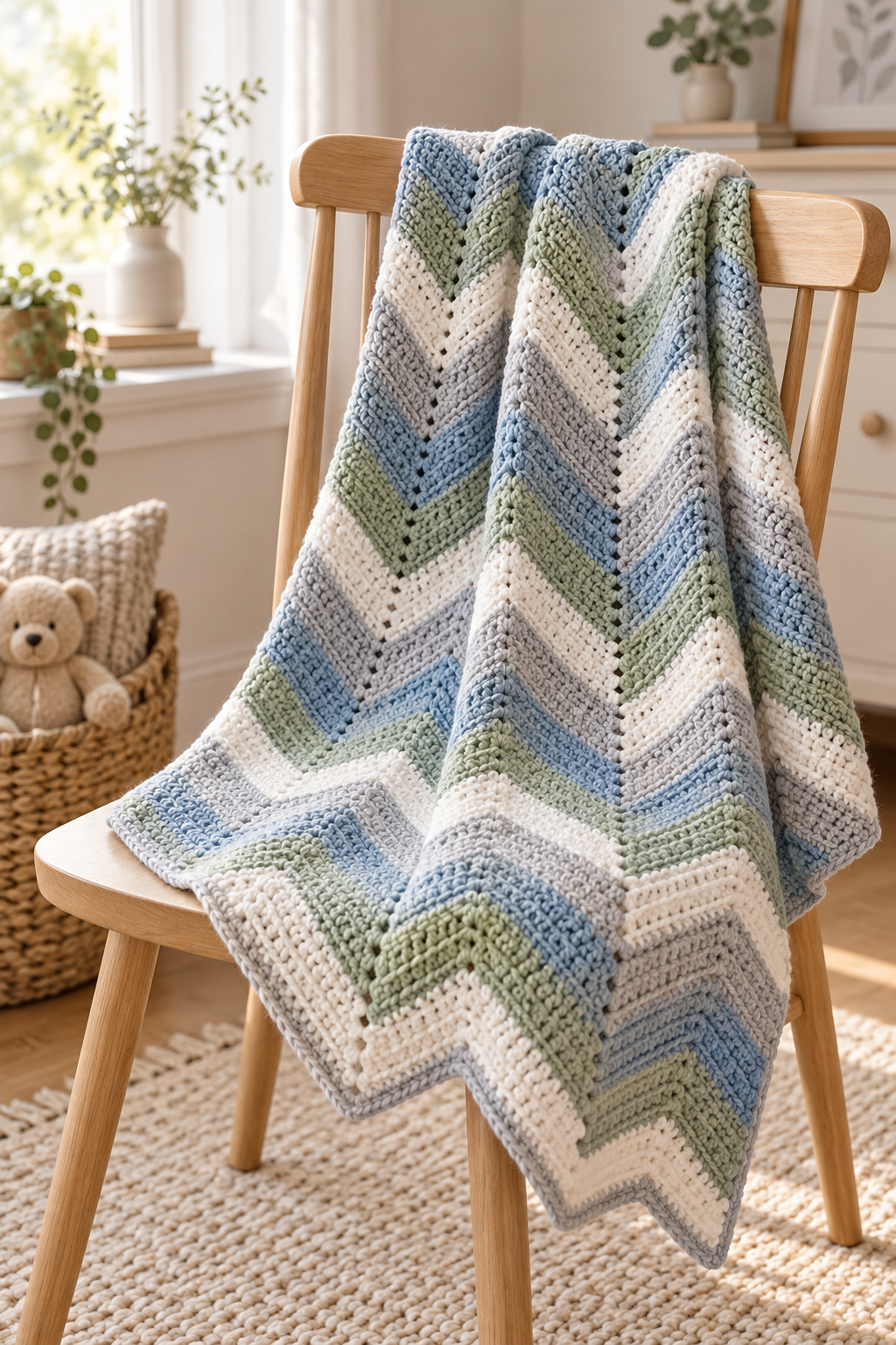Modern herringbone crochet baby blanket