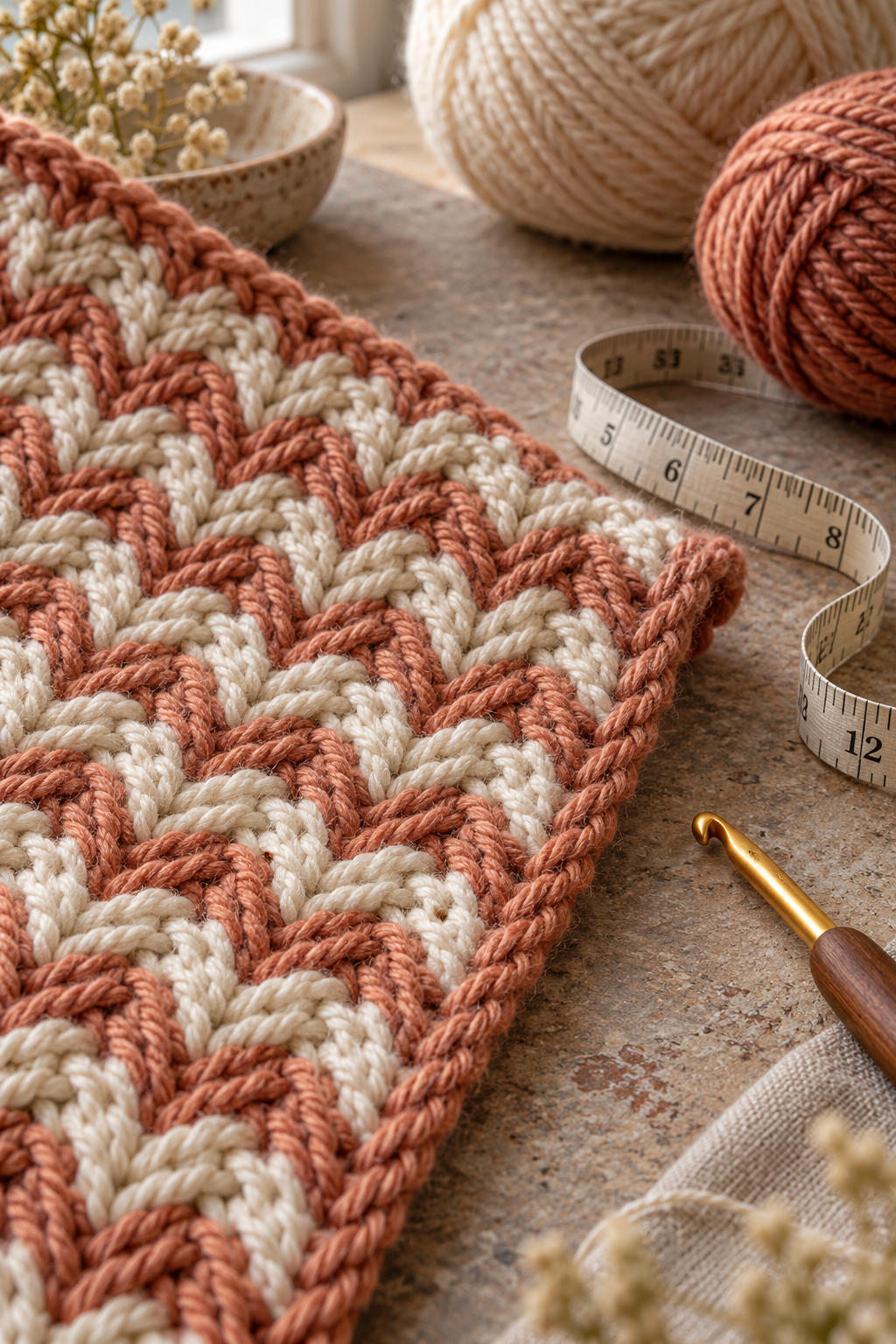 Gauge and measuring tools for a crochet baby blanket