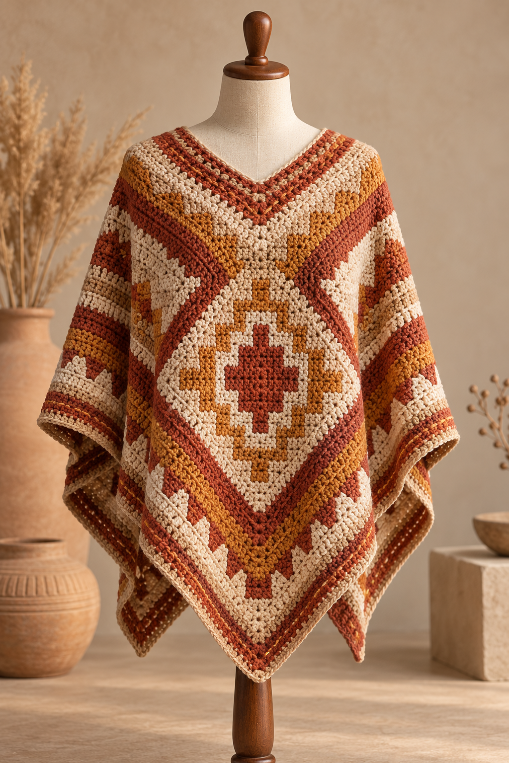 Long crochet fringe on a poncho hem
