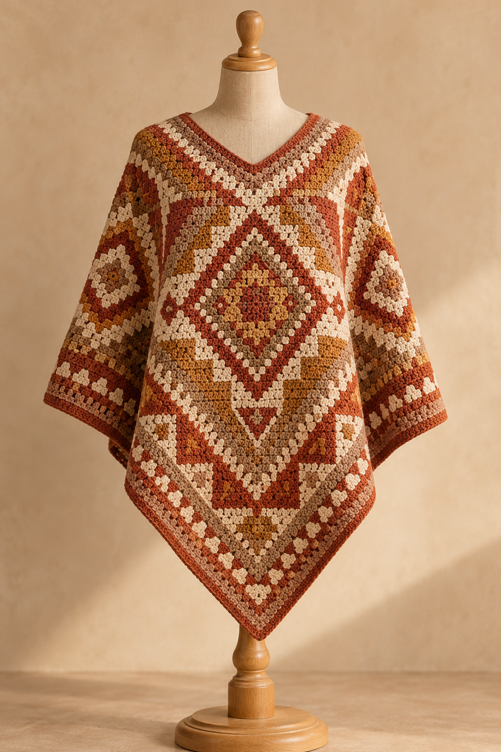 Fall layering with a mosaic crochet poncho
