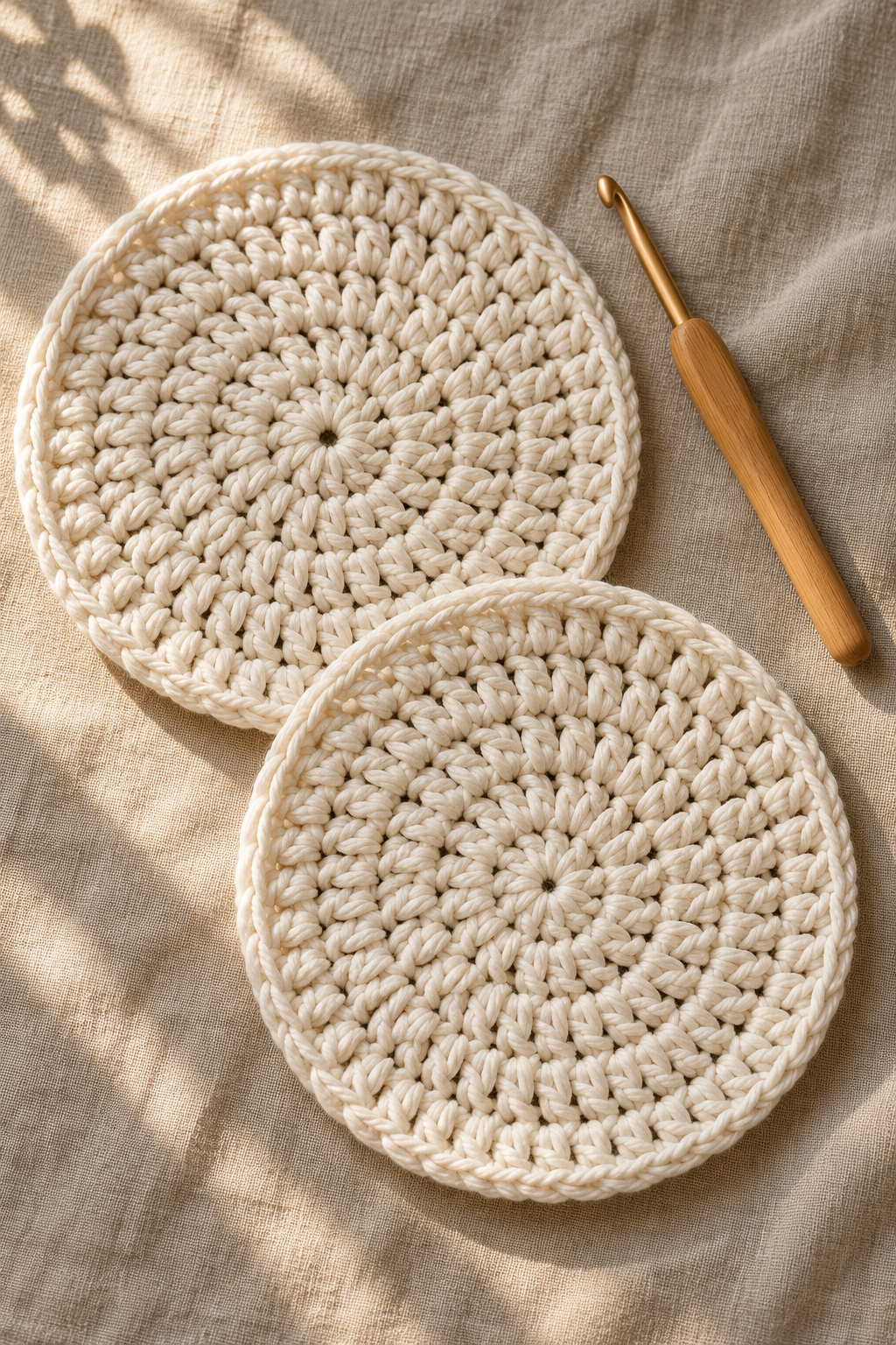 Two crochet circles with cotton yarn and hook