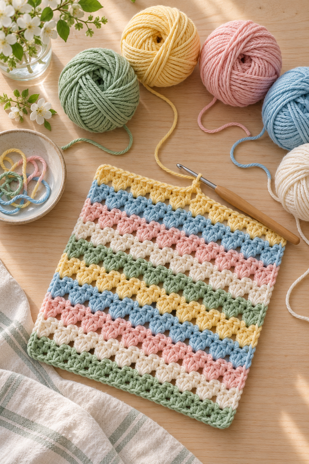spring star stitch dishcloth crochet pattern color and stitch texture study
