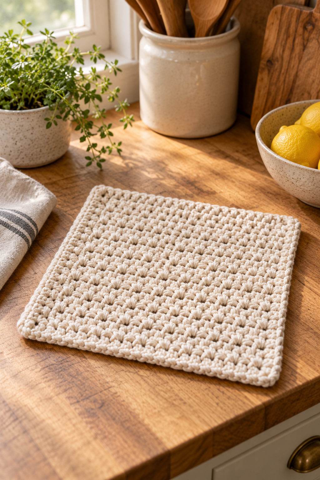 neat finished edge on a spring star stitch dishcloth crochet pattern
