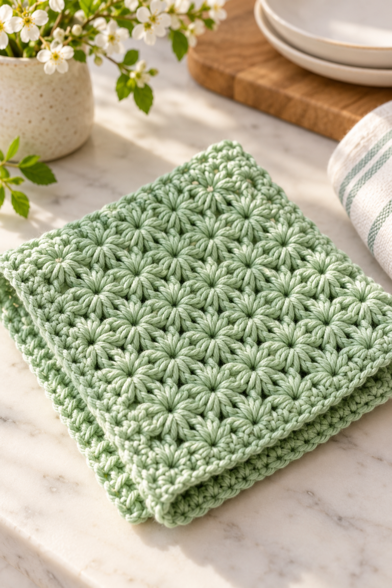 spring star stitch crochet dishcloth editorial feature