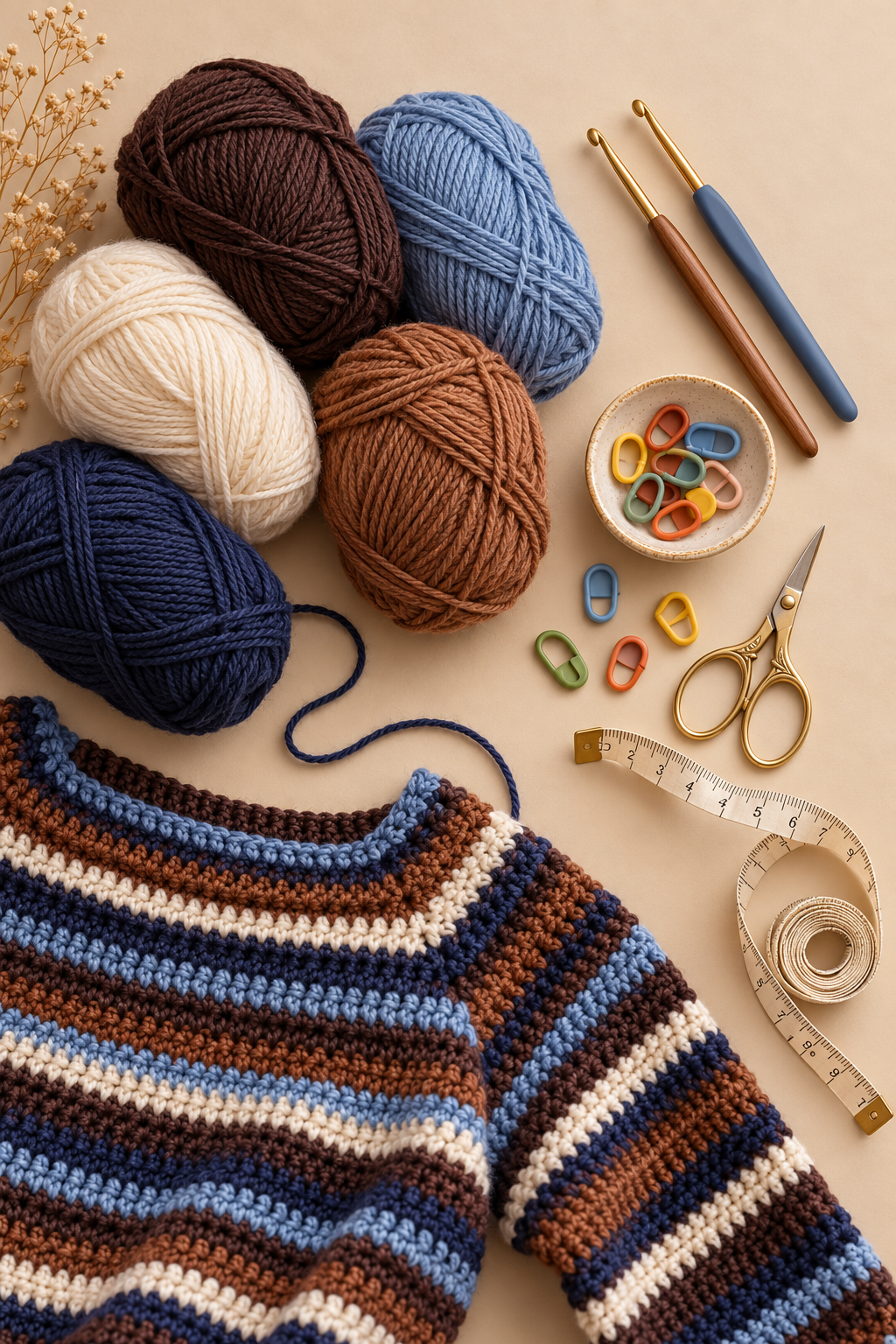 Suzette stitch raglan sweater yarn and crochet hooks