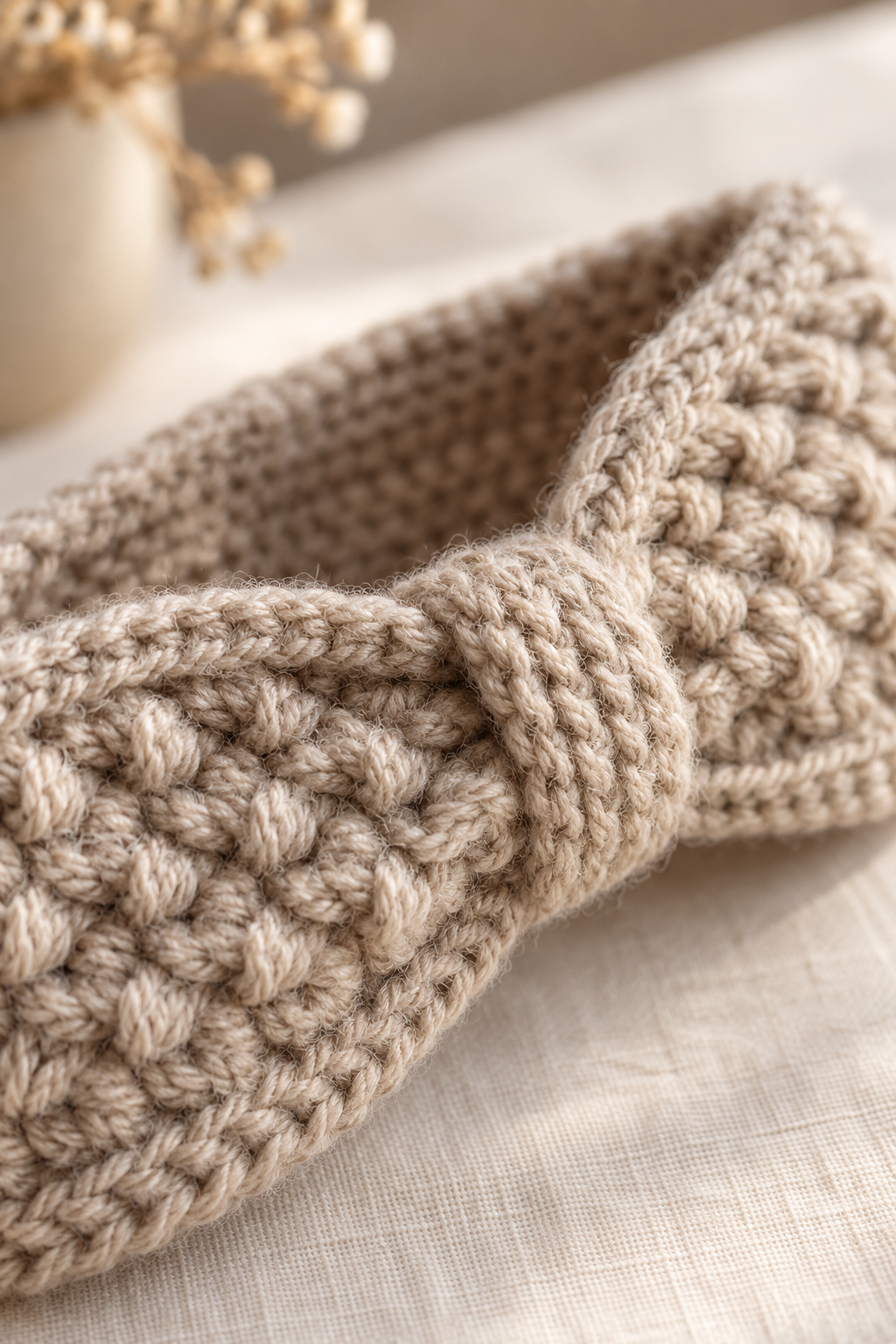 textured crochet ear warmer stitch detail